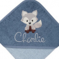Preview: Kapuzenbadetuch Fuchs grau mit Name personalisiert Babyhandtuch Handtuch mit Kapuze Geschenk zur Geburt