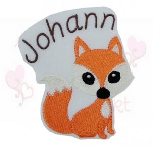 Fuchs mit Name stickapplikation zum aufbügeln aufnäher applikation gestickt bügelbild fox embroidery patch with name